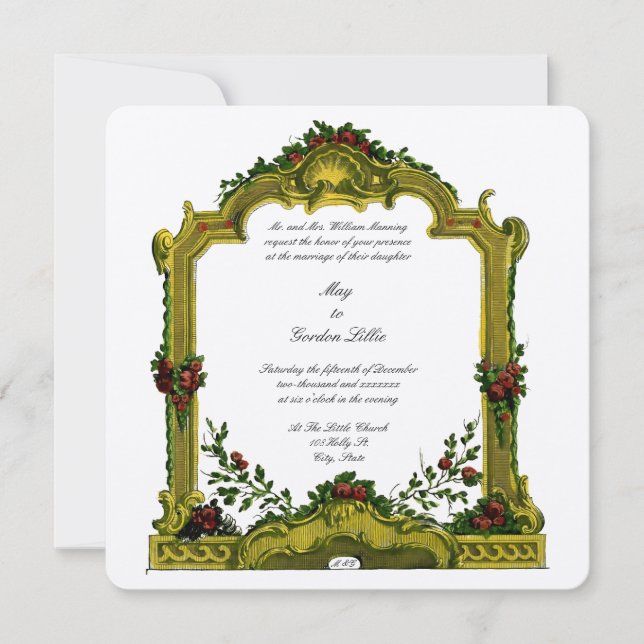 Invitation Baroque Rococo 1772 Couleur Floral Cartouche Maria (Devant)