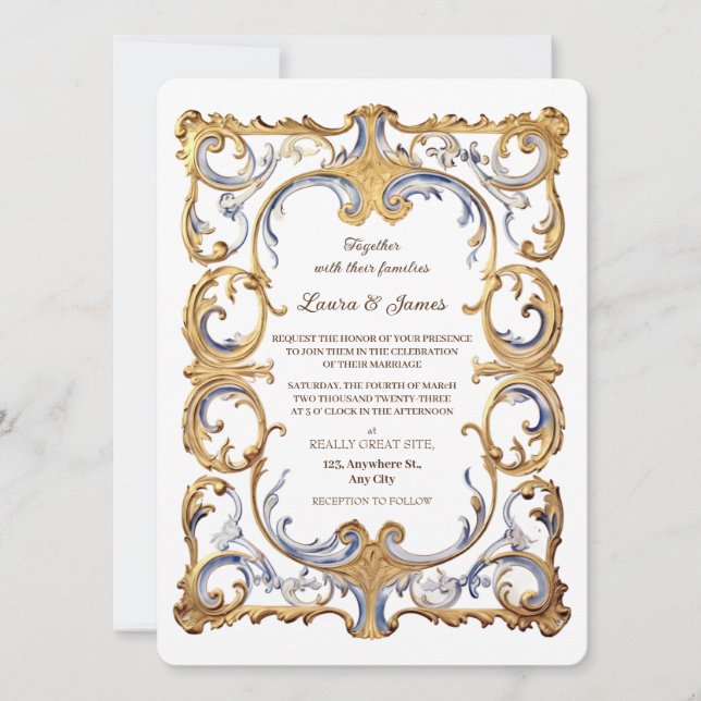 Invitation Baroque Rococo Luxurious Golden Swirls Wedding (Devant)