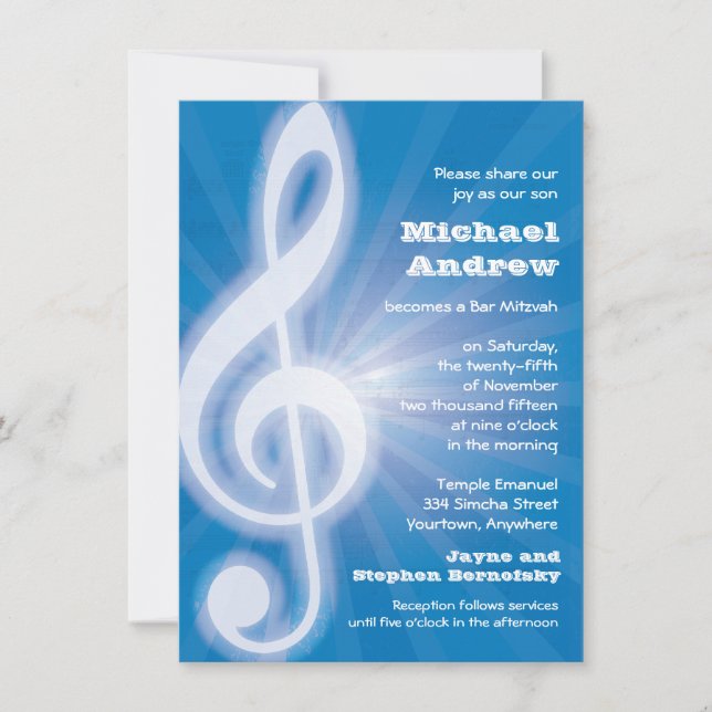 Invitation Barre-Batte rougeoyante Mitzvah de clef triple (Devant)