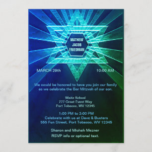 Invitation Barre bleue et verte Mitzvah