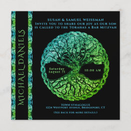 Invitation Barre bleue et verte Mitzvah Arbre de vie Invitati