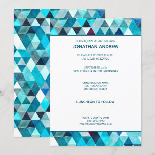 Invitation Barre bleue moderne Mitzvah d'abrégé sur aquarelle