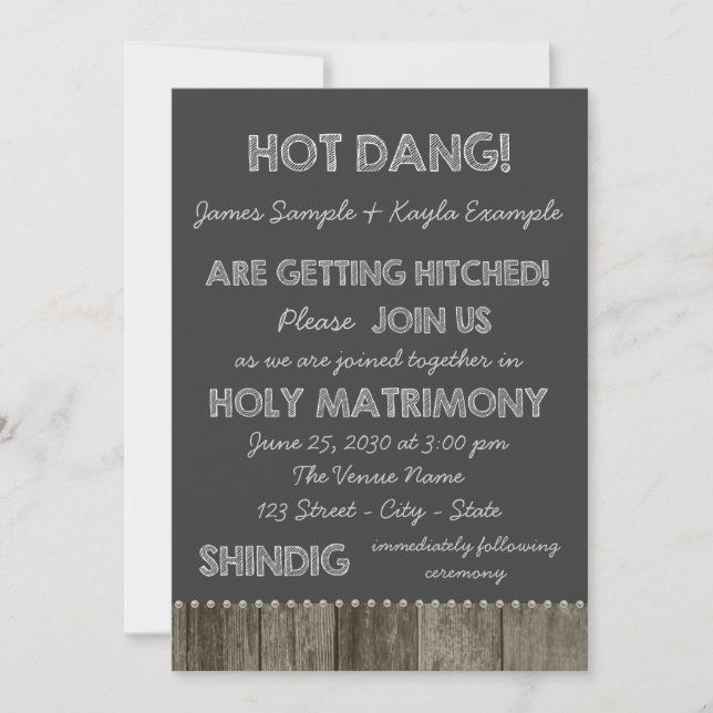 Invitation Barre Bois Chalkboard Redneck Mariage (Devant)