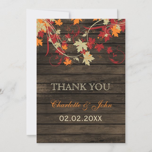 Invitation Barre Bois Rustique Automne quitte Mariage Merci (Devant)