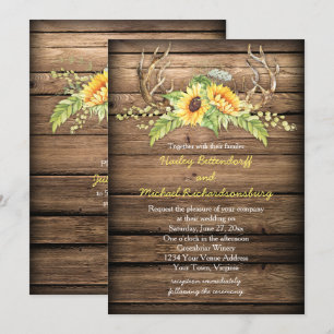 Invitation Barre Bois Tournesols Antlers avec Mariage RSVP