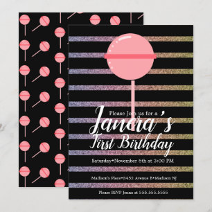 Invitation Barre de bonbons sucette arc-en-ciel colorée pour 