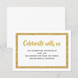Invitation Barre de Parties scintillant blanche et or Mitzvah