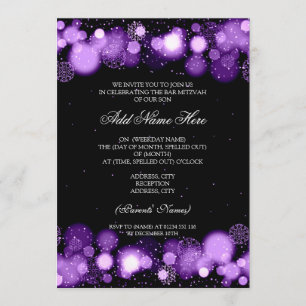 Invitation Barre d'hiver Mitzvah Flakes violets