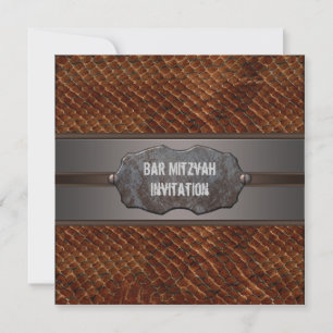 Invitation Barre en cuir Brown russe Brown Mitzvah