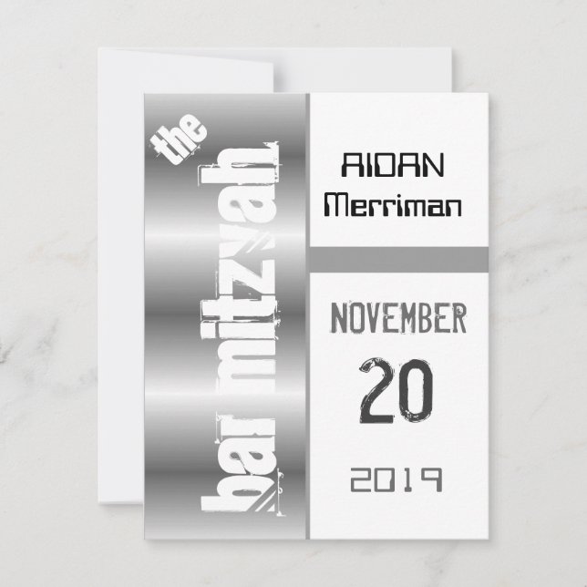 Invitation Barre métallique gris Mitzvah (Devant)