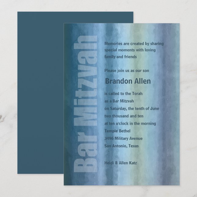Invitation Barre Mitzvah Aquarelles (Devant / Derrière)