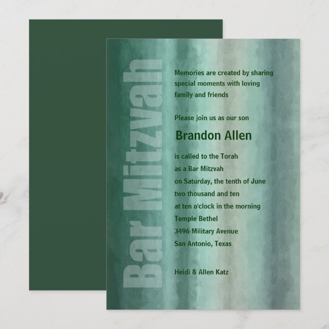 Invitation Barre Mitzvah Aquarelles (Devant / Derrière)