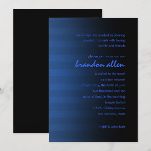Invitation Barre Mitzvah Bleu et Noir Horizontale Bande