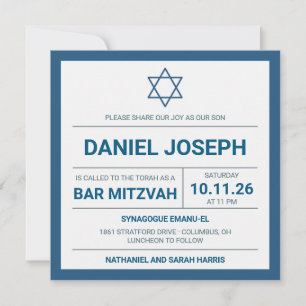 Invitation Barre Mitzvah en bleu étoile juive