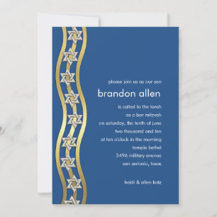 Invitation Barre Mitzvah Gold et Silver Wavy Bordure n'import