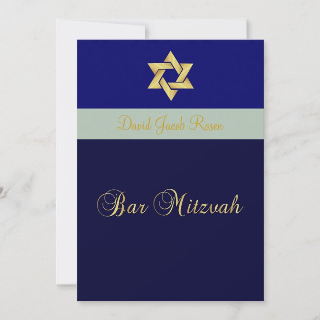 Invitation Barre Mitzvah/light + bleu foncé/customisez votre  (Devant)