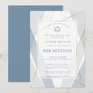 Invitation Barre moderne Blue and Grey Lines Mitzvah