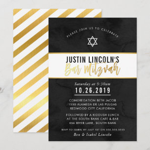Invitation BARRE MODERNE MITZVAH noir aquarelle or script