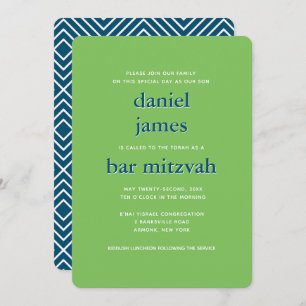 Invitation Barre moderne Mitzvah Typographie Bleu Vert