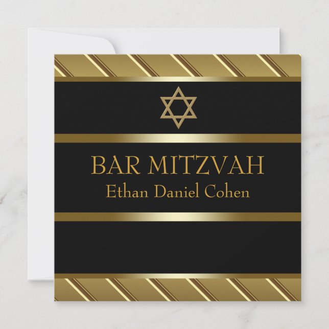 Invitation Barre noire et or Mitzvah (Devant)
