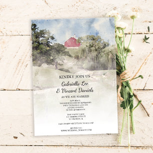 Invitation Barre rouge sur Hillside Farm Mariage aquarelle