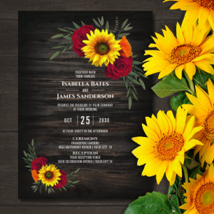 Invitation Barre Wood Sunflower Bourgogne Rose Mariage