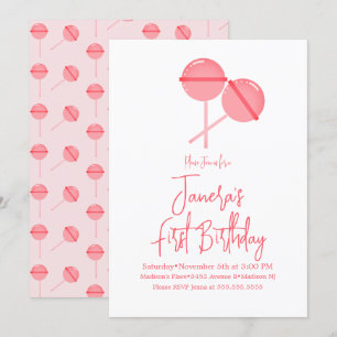 Invitation Barres de bonbons Pink Lollipops pour un premier a