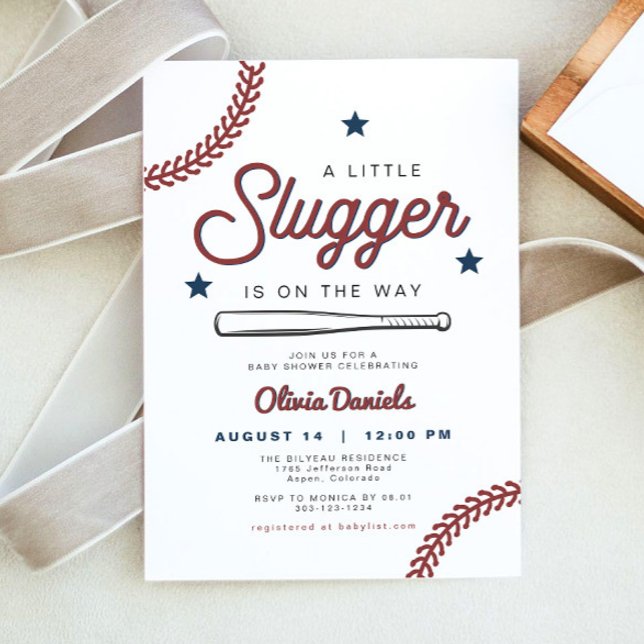 Invitation BARRY Little Slugger Fête de Naissance de Bébé Bas (A little slugger is on the way baseball baby shower invitation)
