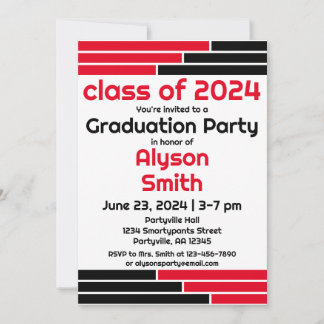 Invitation Bars rouges et noirs Une photo Grad Party