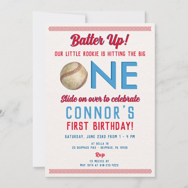 Invitation base-ball premier anniversaire imprimé ou numériqu (Devant)