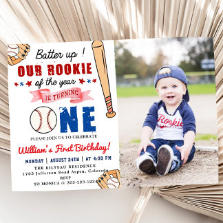Invitation Baseball 1er Anniversaire de la fête Batte Up Phot