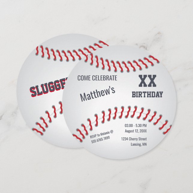 Invitation Baseball Accueil Sluggers Anniversaire fête (Devant / Derrière)