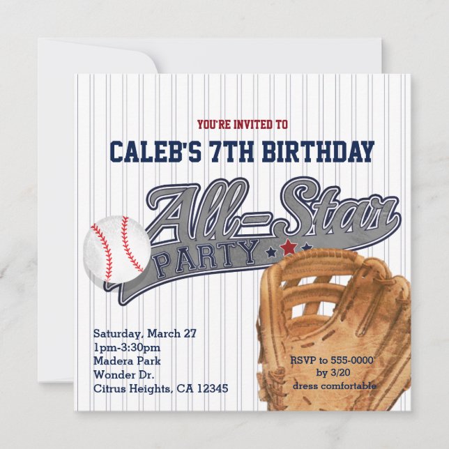 Invitation Baseball All Star Sports Fête d'Anniversaire (Devant)