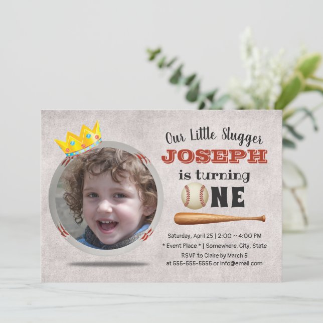 Invitation Baseball Boy Custom Photo 1er Anniversaire (Debout devant)