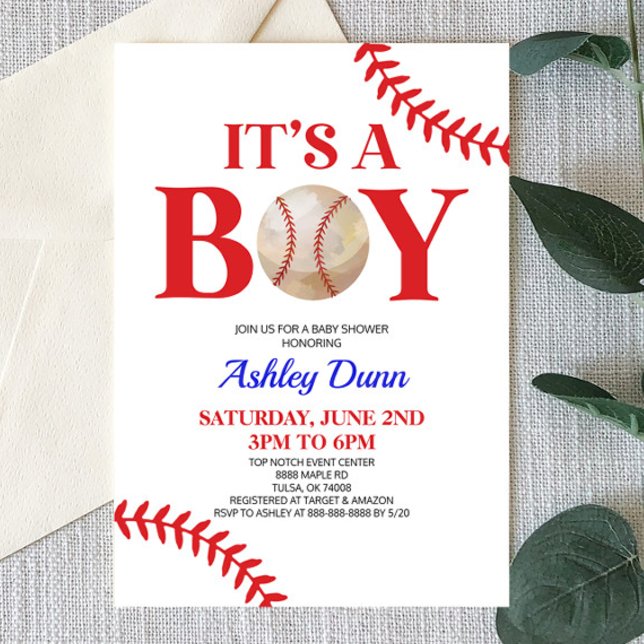 Invitation Baseball C'est un garçon Baby shower rouge bleu (Créateur téléchargé)