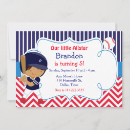 Invitation Baseball Cute African American Boy Anniversaire