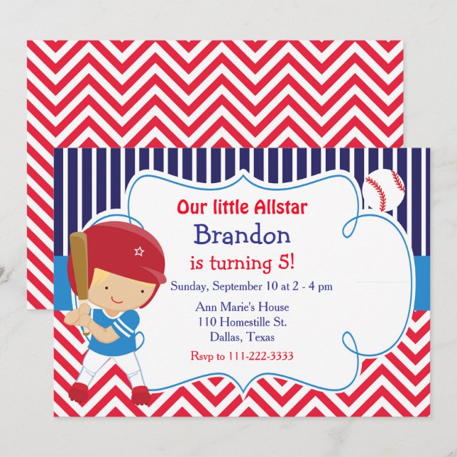 Invitation Baseball Cute Blonde Boy Anniversaire (Devant / Derrière)