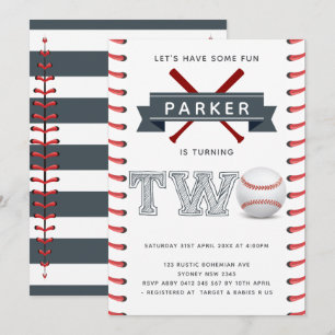 Invitation Baseball deuxième anniversaire garçon