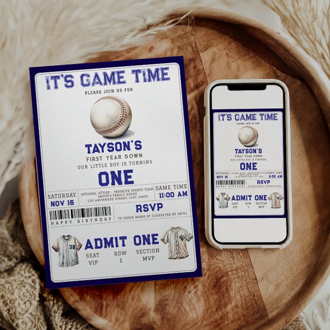 Invitation Baseball First Year Down 1st Birthday  (Créateur téléchargé)