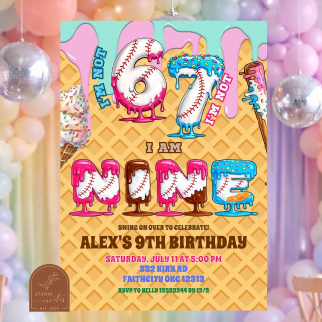 Invitation Baseball Ice Ceam Drip Six Seven boy 9th Birt (Créateur téléchargé)