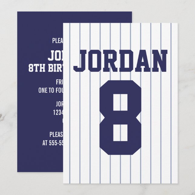 Invitation Baseball Jersey - Sports Thème Anniversaire (Devant / Derrière)