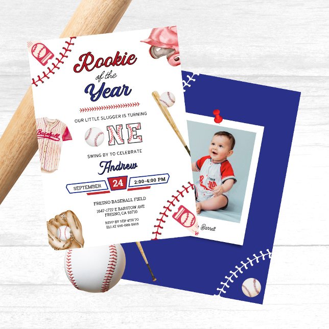 Invitation Baseball Little Slugger 1st Birthday Boy Party (Baseball 1st birthday party invitation Rookie of the Year)