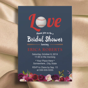 Invitation Baseball Love Bourgogne Floral Navy Fête des marié