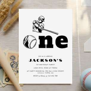 Invitation Baseball moderne Thème Sports Enfant 1er anniversa
