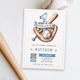 Invitation Baseball Rookie Ball Bat Blue Fun Boy 1er Annivers