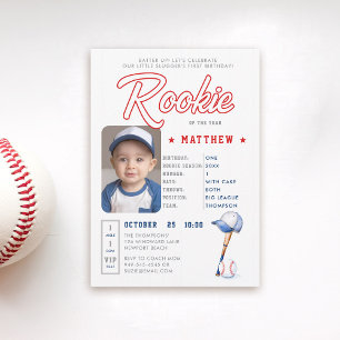 Invitation Baseball Rookie Statistiques Fun Photo Boy 1er ann