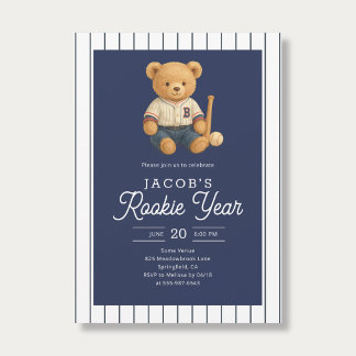 Invitation Baseball Rookie Teddy Bear 1st Birthday