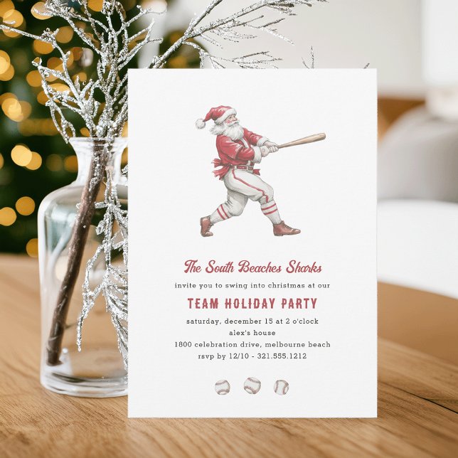 Invitation Baseball Santa Swingin' Into Christmas Party (Créateur téléchargé)