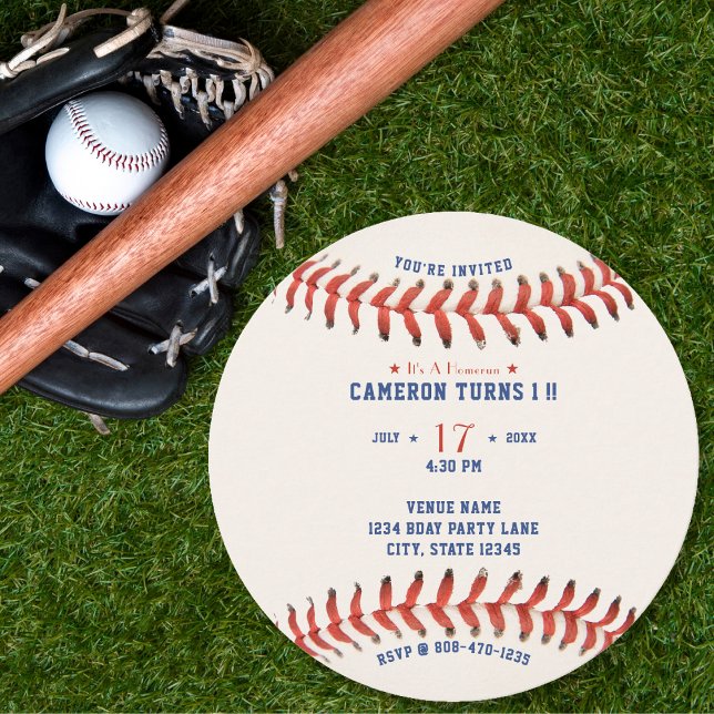 Invitation Baseball Softball Sport 1ère fête d'anniversaire (Baseball Softball Sport 1st Birthday Party Invitation)