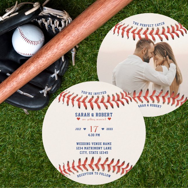 Invitation Baseball Sport Le Mariage photo parfait attraper (Baseball Sport The Perfect Catch Photo Wedding Invitation)